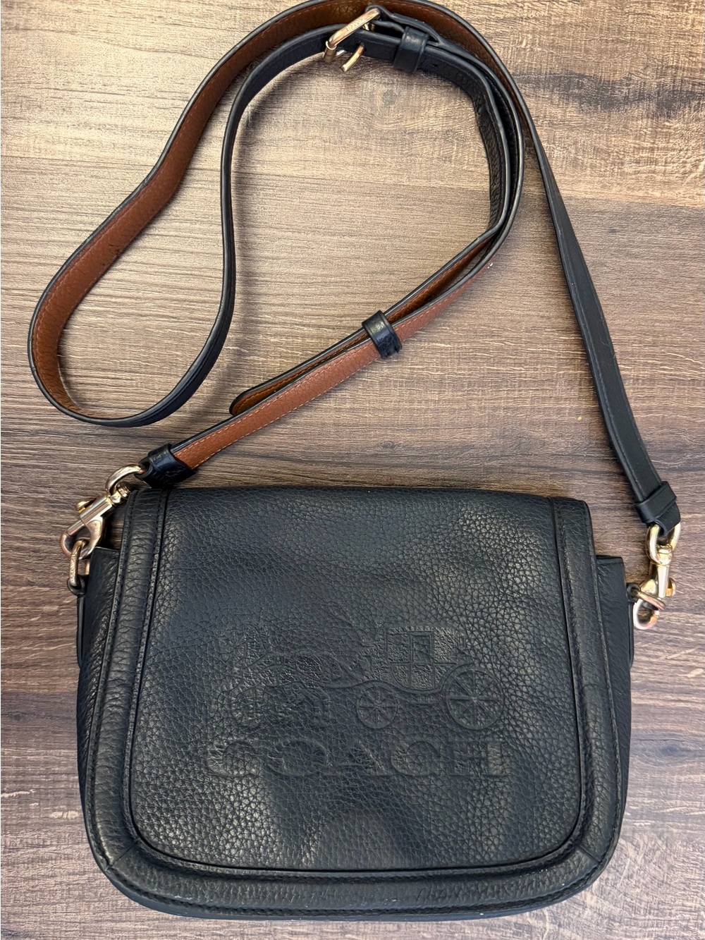 Coach Black Leather Crossbody with Brown Reversible Strap